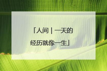 人间｜一天的经历就像一生