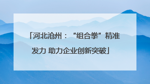 河北沧州：“组合拳”精准发力 助力企业创新突破
